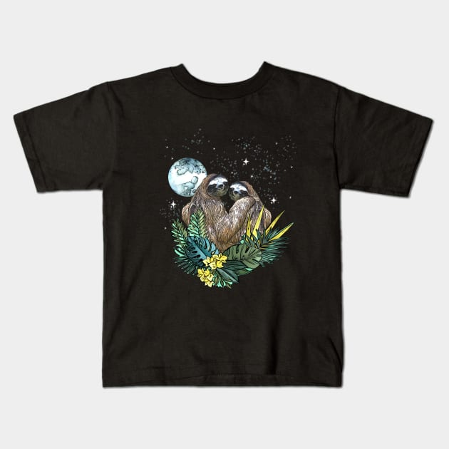 Sloths in love, lovers couple cute Kids T-Shirt by Collagedream